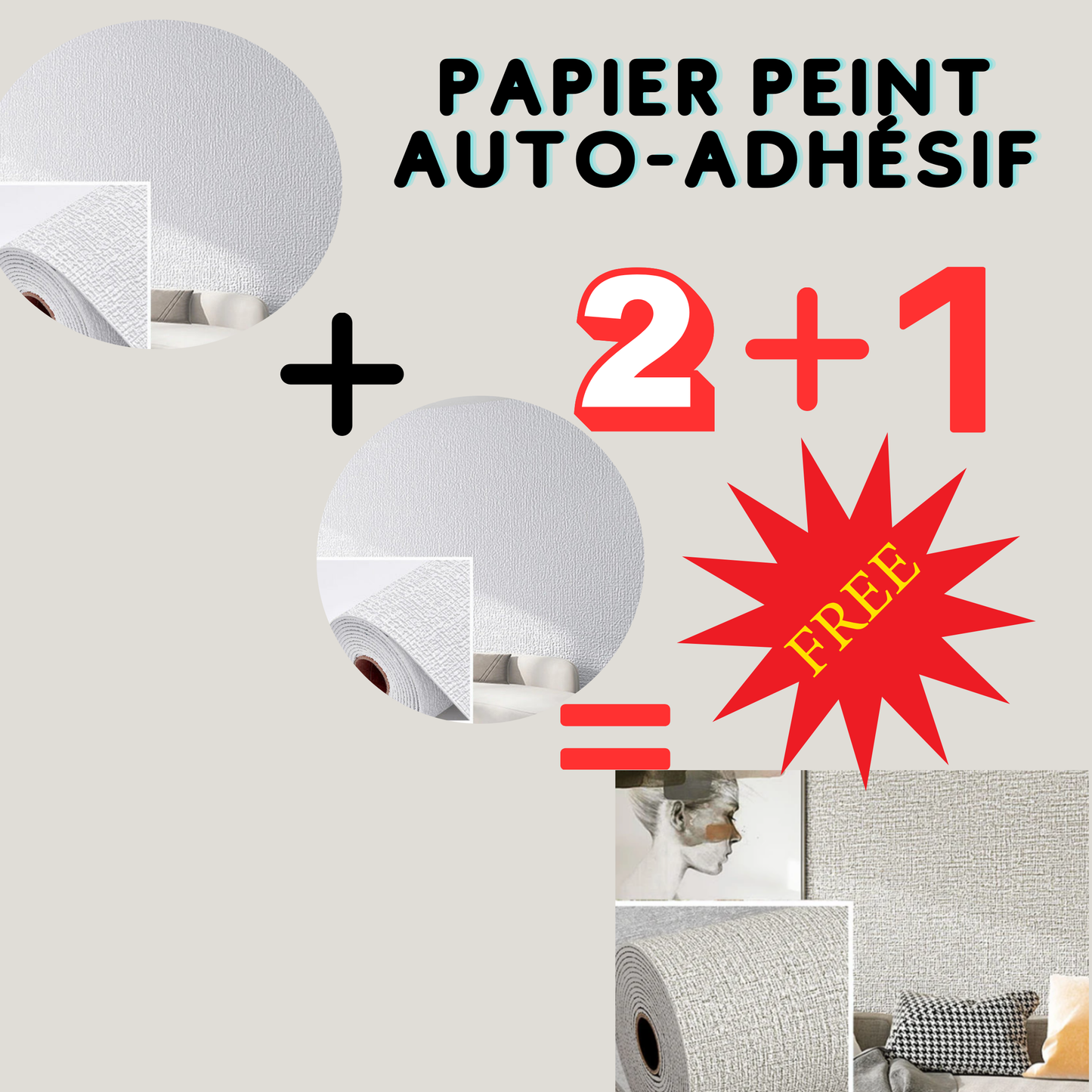 Offre exclusive en papier peint auto-adhésif2+1 gratuit