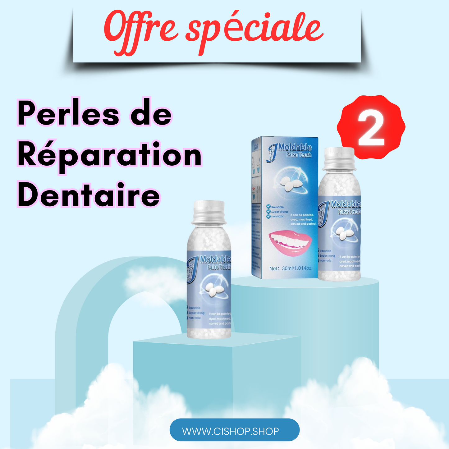 Pack de 2 Boîtes de Perles de Réparation Dentaire.