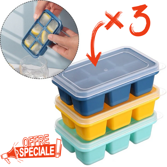 Pack de 3 bacs à glaçons en silicone.