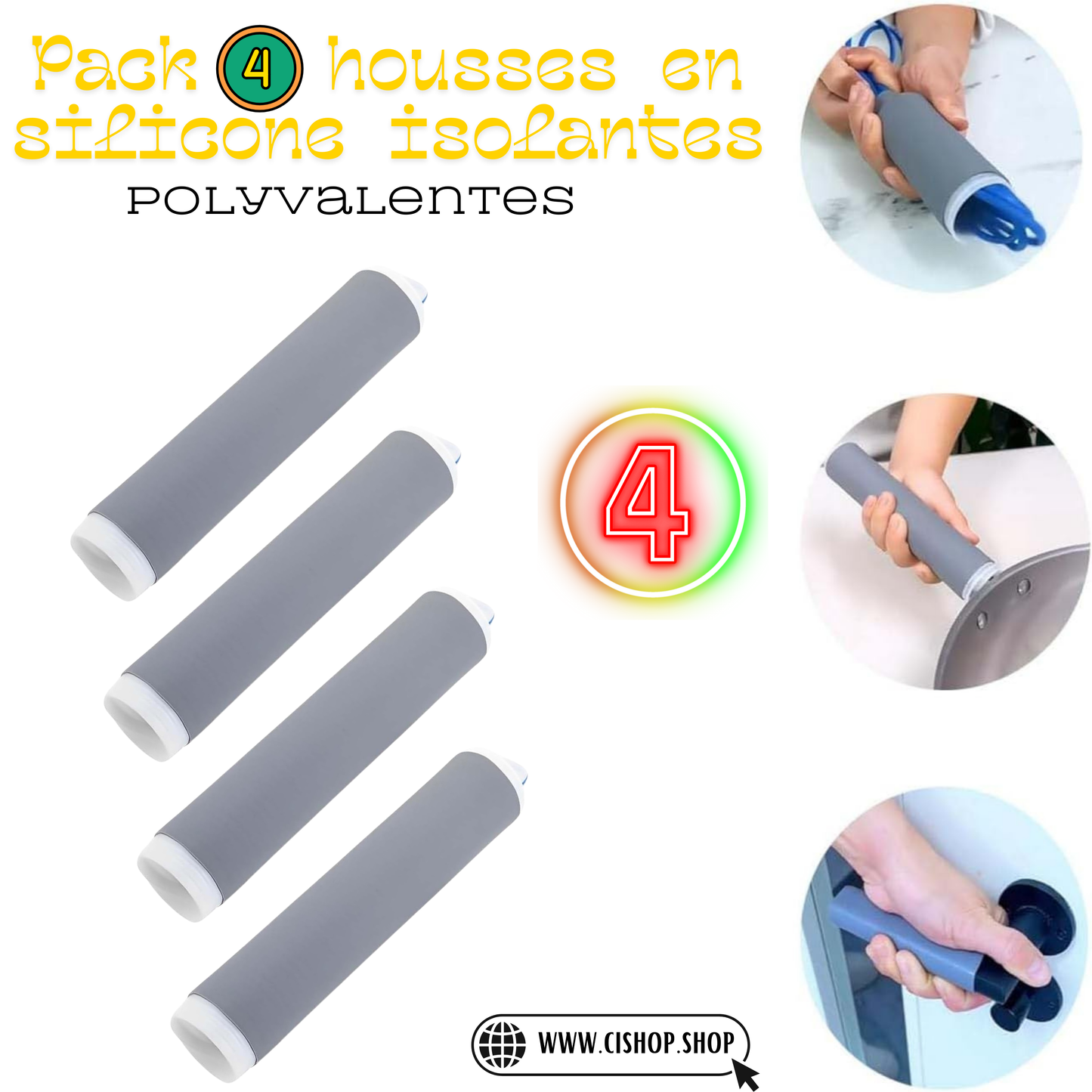 Pack de 4 housses en silicone isolantes.