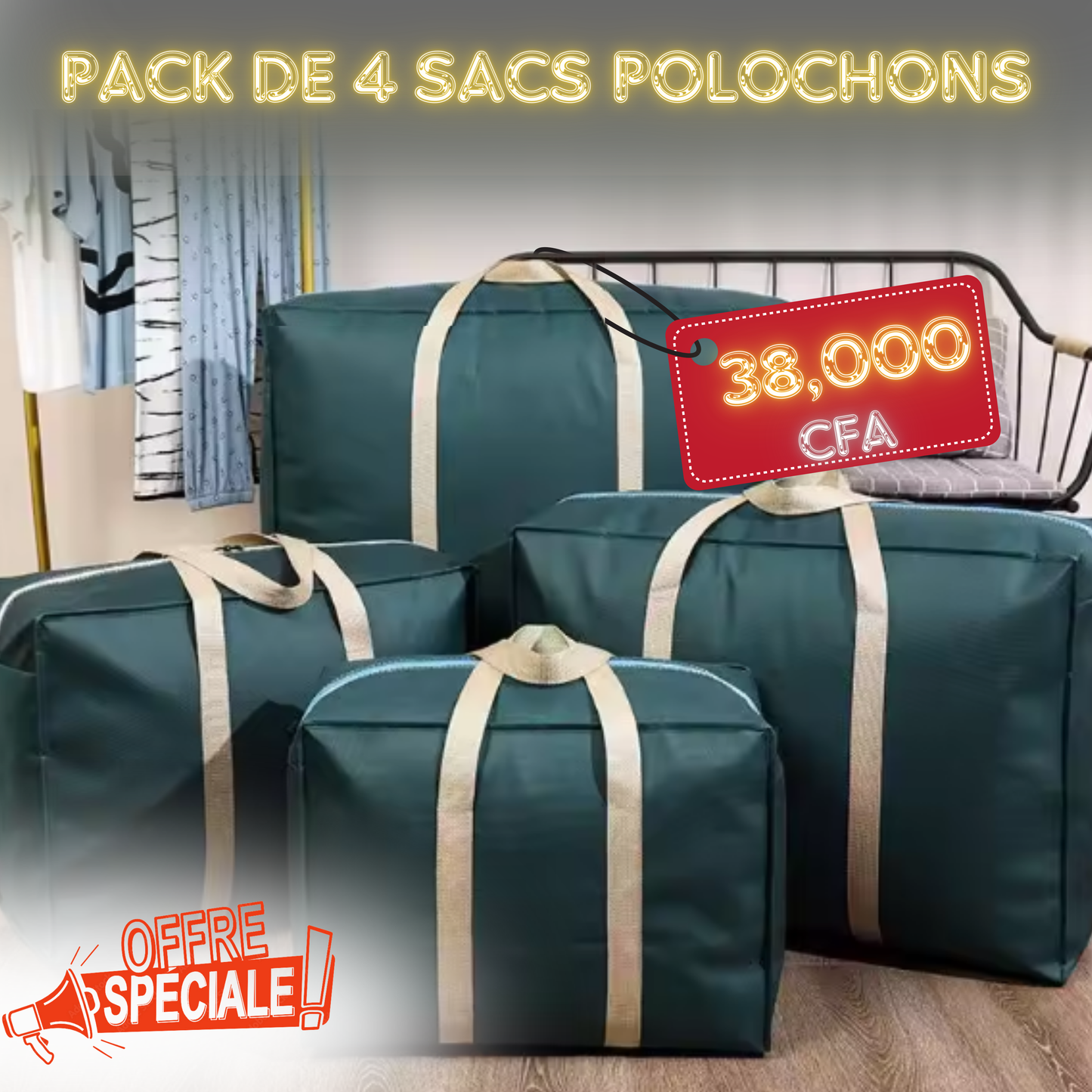 Pack de 4 sacs polochons extra larges.