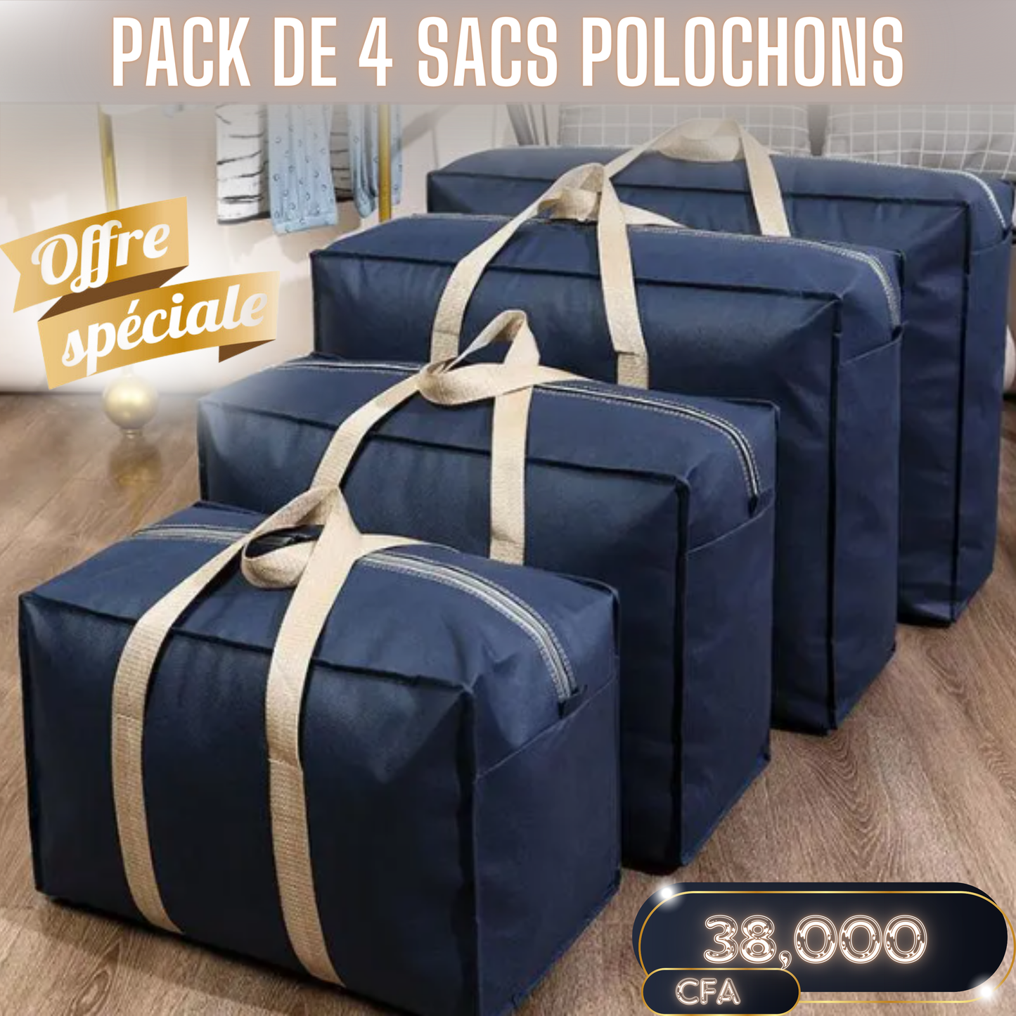 Pack de 4 sacs polochons extra larges.