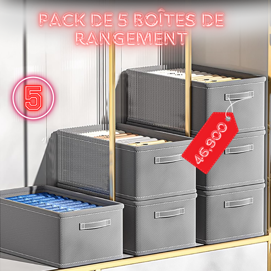 Pack de 5 boîtes de rangement innovantes et pliables.